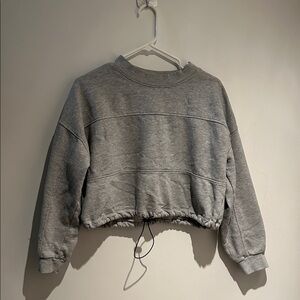 Cropped Gray Drawcord Sweatshirt - Women